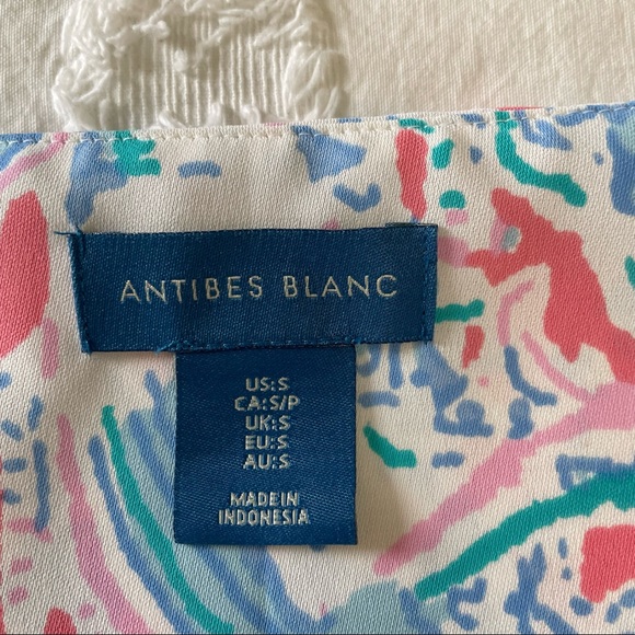 Antibes Blanc Blue Pink Floral V-Neck Cami Strap Butterfly Hem Swing Sundress S - Picture 10 of 11